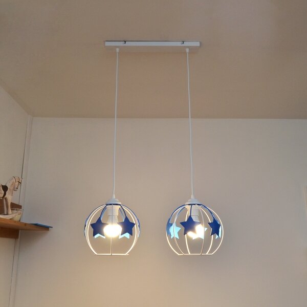 Lampadario a sospensione per bambini STARS 2xE27/15W/230V blu/bianco