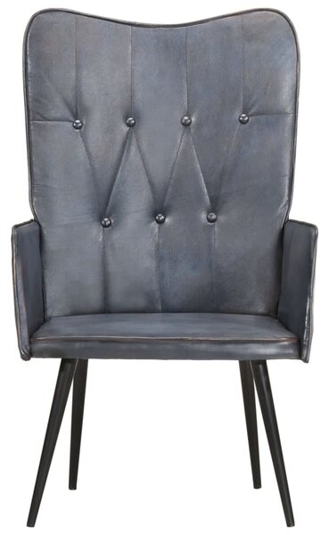 Poltrona Wingback Grigia in Vera Pelle