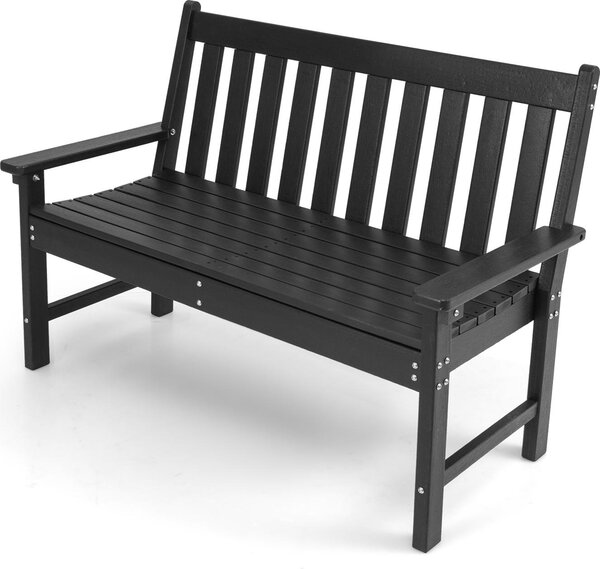 Panchina da giardino per 2 persone, panchina da parco in plastica con schienale alto, panchina da esterno, resistente alle intemperie, per giardino, terrazza, 132 x 65 x 91 cm (nera)