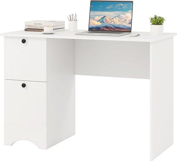 Scrivania multifunzionale per computer con 2 cassetti, scrivania salvaspazio per lavoro, studio e gaming, bianca