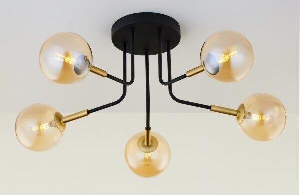 Jupiter 2038 - Lampadario a sospensione con supporto rigido BURANO 5xG9/10W/230V nero/oro/beige