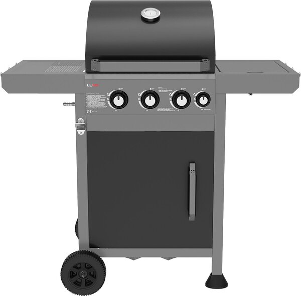 Barbecue a gas con 3 bruciatori principali e un bruciatore laterale, griglia in ghisa, 11,5 kW