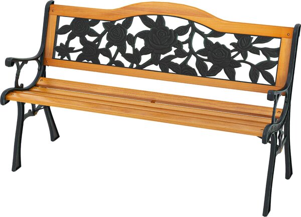 Panchina da giardino a 3 posti, panchina in stile retrò con seduta a doghe e braccioli ricurvi e robusta struttura in metallo fuso, panchina decorativa con schienale
