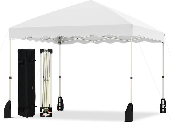 Gazebo pop-up 3 x 3 m, riparo facile da montare con borsa a rotelle, 8 picchetti, 4 ancore, 4 tiranti, 4 sacchi di sabbia, tenda da esterno per carichi pesanti, bianco