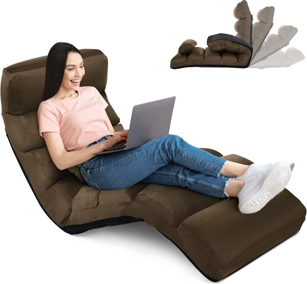 Sdraio relax regolabile in 5 posizioni, sedia pieghevole con cuscino, poltrona reclinabile con funzione letto, portata massima 120 kg, poltrona relax (marrone)