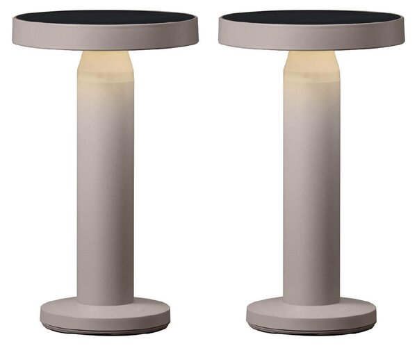 Luxus Europe - Lampada da tavolo solare Rio - Set da 2 pezzi, color tortora - Lampada da tavolo LED solare senza fili per esterni - Alimentazione a energia solare e ricarica tramite USB-C