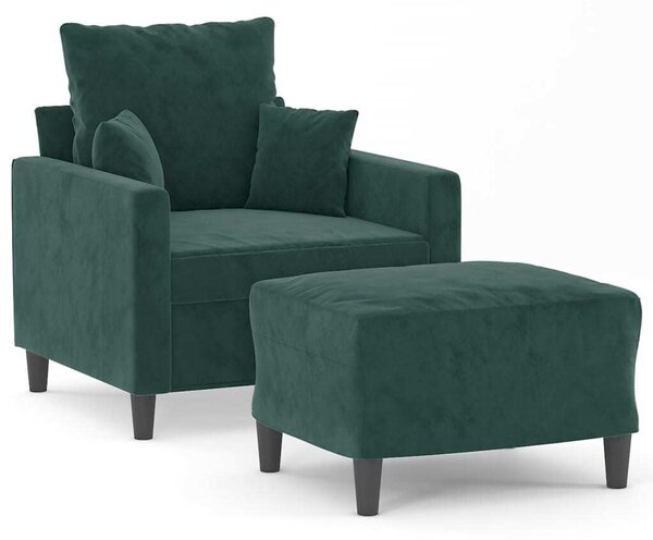 Poltroncina con Poggiapiedi Verde Scuro 60 cm in Velluto