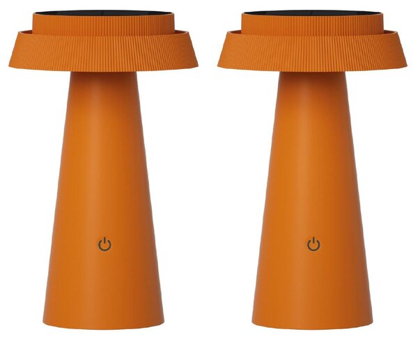 Luxus Europe - Lampada da tavolo solare Mambo - Set da 2 - Arancione - Lampada da tavolo solare LED per esterni, senza fili, alimentata a energia solare e ricaricabile tramite USB-C