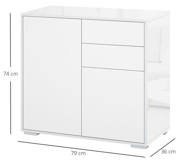 Credenza Multifunzione Moderno con mensole regolabili, 2 Cassetti e 2 Ante a Pressione, linee contemporanee, Bianco Opaco | Aosom Italy