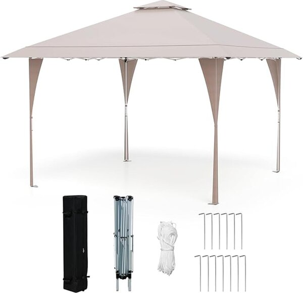 Gazebo da giardino pop-up da 395 x 395 cm, gazebo pieghevole con telo parasole, robusti pali in metallo e tettoia ventilata, che offre ombra