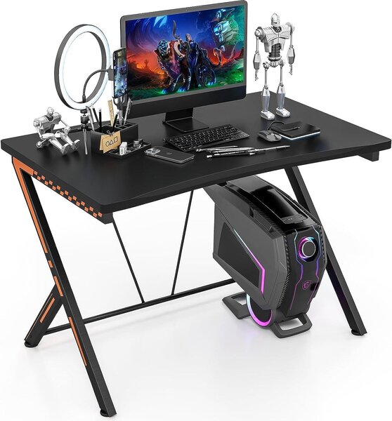 Scrivania da gioco per computer ergonomica, tavolo da gioco per PC portatile con rivestimento in fibra di carbonio, tavolo da lavoro per ufficio per il gioco, nero