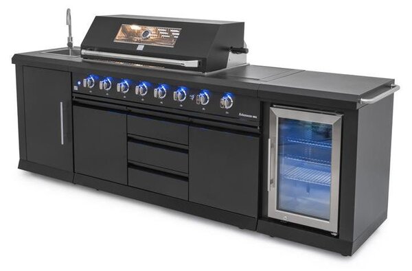 Cucina da esterno G21, modello Arkansas Black, con 8 bruciatori e frigorifero integrato