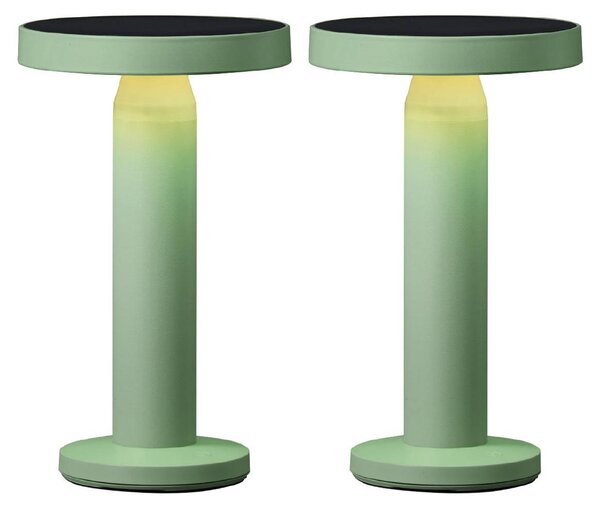 Luxus Europe - Lampada da tavolo solare Rio - Set da 2 - Verde scuro - Lampada da tavolo LED solare senza fili per esterni - Alimentazione a energia solare e ricarica tramite USB-C