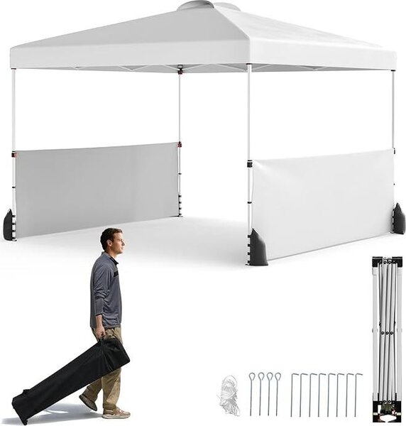 Gazebo da giardino 3x3 m, gazebo pop-up con 3 livelli di altezza regolabili, pareti laterali, pieghevole e trasportabile con borsa a rotelle, 8 picchetti, 4 ancore, 4 corde
