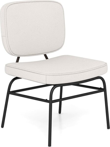 Sedia imbottita in stile moderno con struttura in metallo, superficie Sherpa, sedia d'accento con imbottitura in schiuma, cuscinetti regolabili, per il soggiorno, Beige
