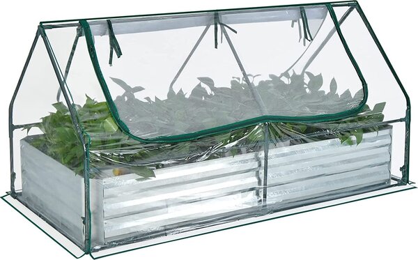 Serra con semenzaio, serra in plastica con fioriera in metallo, serra con 2 finestre avvolgibili e telaio in metallo, aiuola senza base, per fiori ed erbe aromatiche, 180x90x91 cm