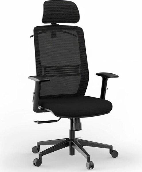 Sedia da ufficio ergonomica OC17B, con poggiatesta 2D, nera