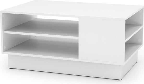 Tavolino a due ripiani, tavolino da salotto moderno con ripiano a due livelli, ampio piano d'appoggio e base incassata, tavolino rettangolare, bianco