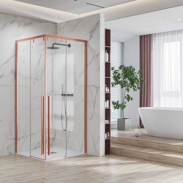 Kamalu box doccia 70x70 colore oro rosa doppio scorrevole vetro 8mm | ksa1000rg
