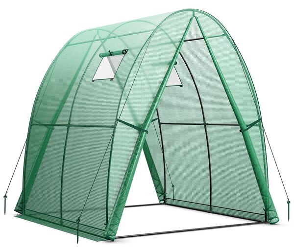 Serra 181 x 181 x 200 cm, serra in plastica con copertura in PE e telaio in metallo, serra con 2 finestre, porta a rullo e tasche laterali, serra per piante (verde)