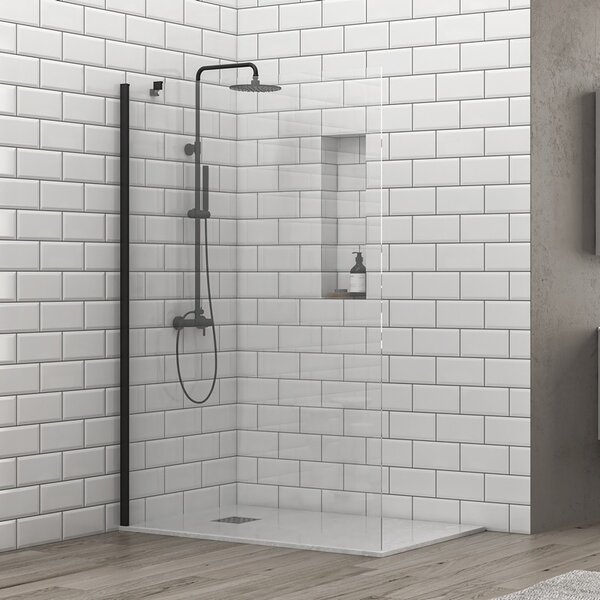 Kamalu doccia walk in 70 cm profilo nero con staffa diagonale | ks2800nt