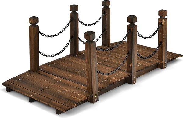 Ponte da giardino in legno, ponte paesaggistico, ponte ad arco antico, ponte decorativo da giardino, ponte ad arco, ponte con ringhiera, portata 120 kg, 150 x 67 x 55 cm