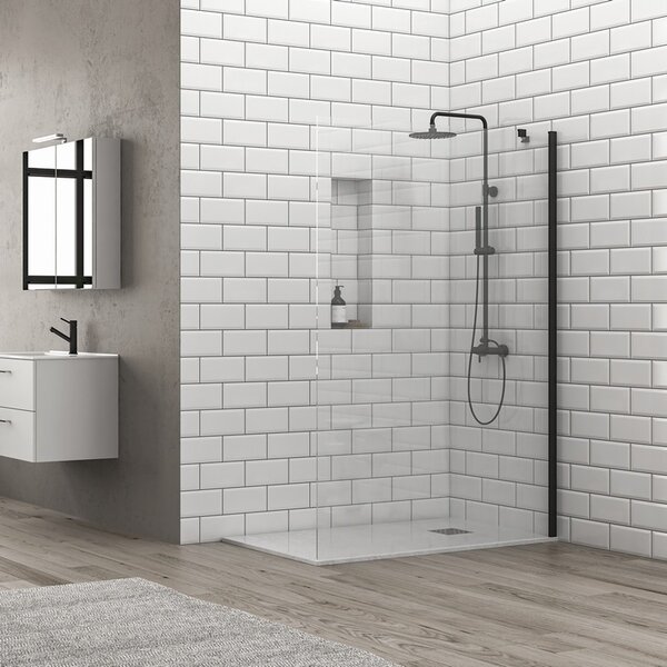 Kamalu doccia walk in 70 cm profilo nero con staffa diagonale | ks2800nt
