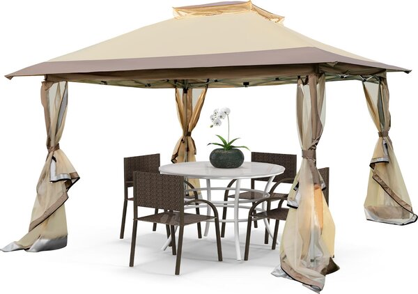 3.padiglione 6x3,6 m, padiglione da giardino impermeabile e protetto dal sole, tenda a padiglione a doppio tetto resistente alle intemperie con pareti in rete, sacca a rullo, sacchetto di sabbia, corda