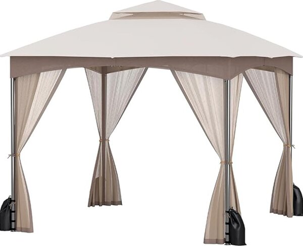 Gazebo 3 × 3 m, gazebo con barbecue e zanzariera, gazebo idrorepellente con doppio tetto, con struttura in metallo, 8 picchetti, 4 sacchi di sabbia