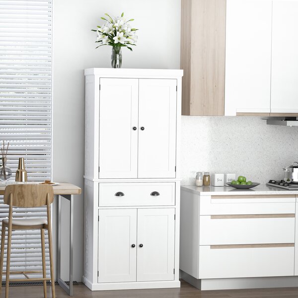HOMCOM Mobile Cucina con Armadietto Superiore e Inferiore e Cassetto Centrale in MDF, Truciolato e Metallo, 76x40.5x184cm, Bianco|Aosom