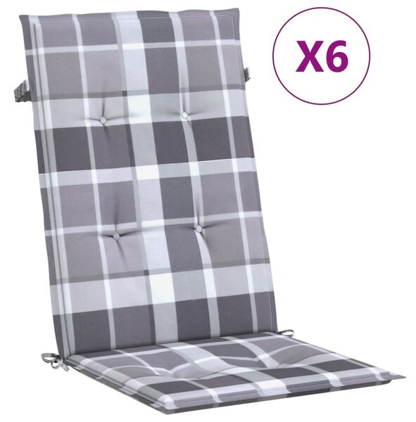 Cuscini per Sedie 6 pz Grigi a Quadri 120x50x3 cm in Tessuto