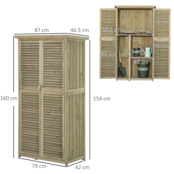 Outsunny Casetta da Giardino con Tetto Impermeabile, Armadio da Esterno Porta con 4 Scompartimenti in Legno, 87x46.5x160cm, Grigio | Aosom Italy