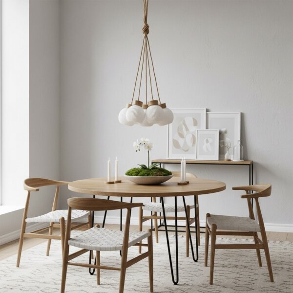 Lampadario sospeso con cavo LOOMIS 5xE27/15W/230V 130 cm beige/rovere