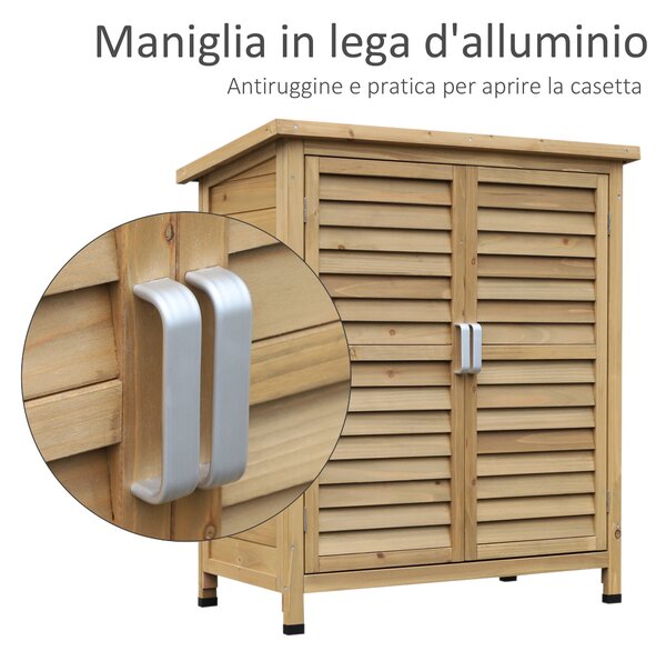 Outsunny Casetta da Giardino con Tetto in Bitume Impermeabile, Armadio Porta Attrezzi da Esterno in Legno, 87x46.5x96.5 cm, Color legno | Aosom Italy