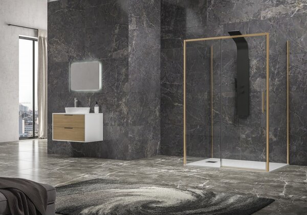Kamalu box doccia 3 lati 70x120x70 oro satinato anta scorrevole | kla-4000g