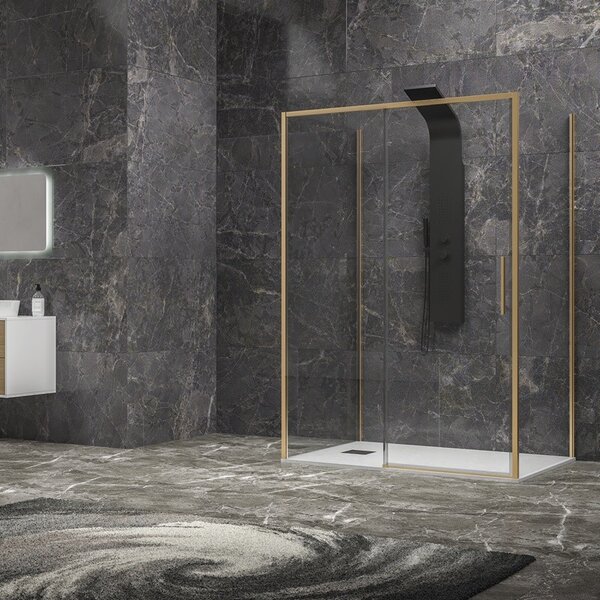 Kamalu box doccia 3 lati 70x120x70 oro satinato anta scorrevole | kla-4000g