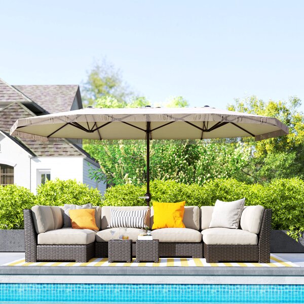Outsunny Ombrellone Doppio a 12 Stecche con Manovella, in Poliestere e Acciaio, 450x265x260 cm, Bianco Crema