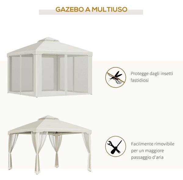 Outsunny Tenda Gazebo da Giardino con Zanzariera, Struttura in Metallo Copertura in Poliestere, 294x294cm, Beige
