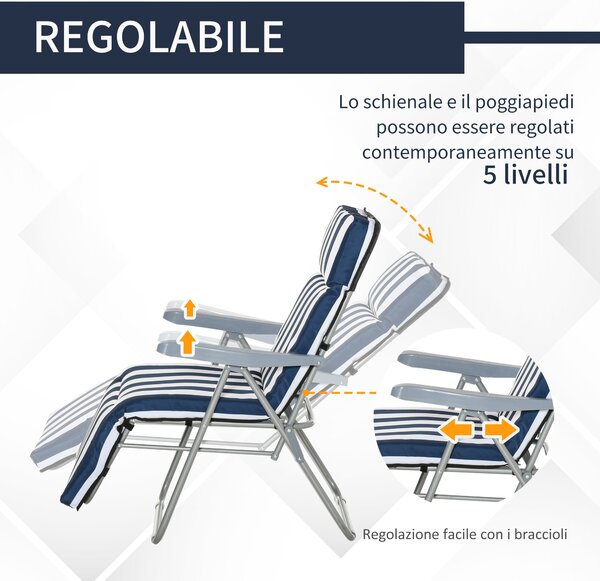 Outsunny lettino prendisole Sdraia da Giardino da terrazzo pieghevole arredamento giardino Reclinabili  a Righe con Braccioli, bianco e blu