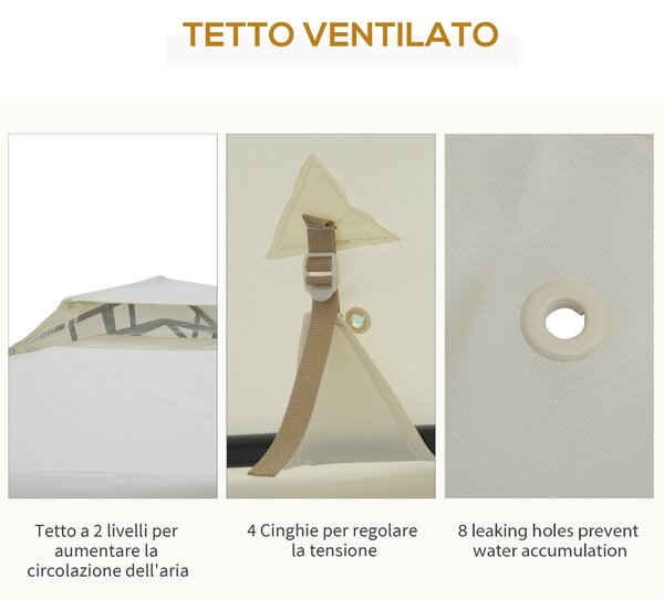 Outsunny Tenda Gazebo da Giardino con Zanzariera, Struttura in Metallo Copertura in Poliestere, 294x294cm, Beige