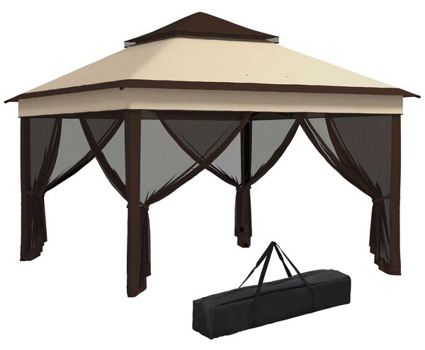 Outsunny Gazebo 3x3 Regolabile su 3 Livelli con Pareti Rimovibili, in Acciaio e tessuto Oxford, color Caffè e Beige