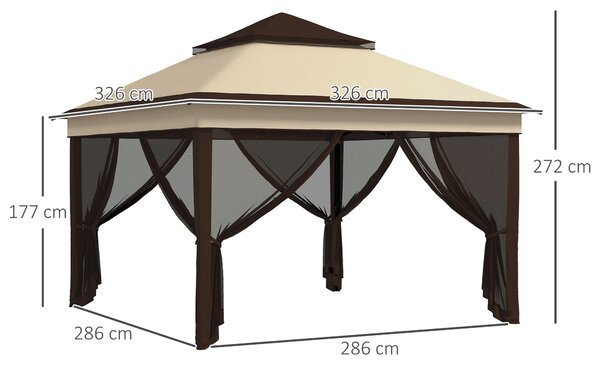 Outsunny Gazebo 3x3 Regolabile su 3 Livelli con Pareti Rimovibili, in Acciaio e tessuto Oxford, color Caffè e Beige