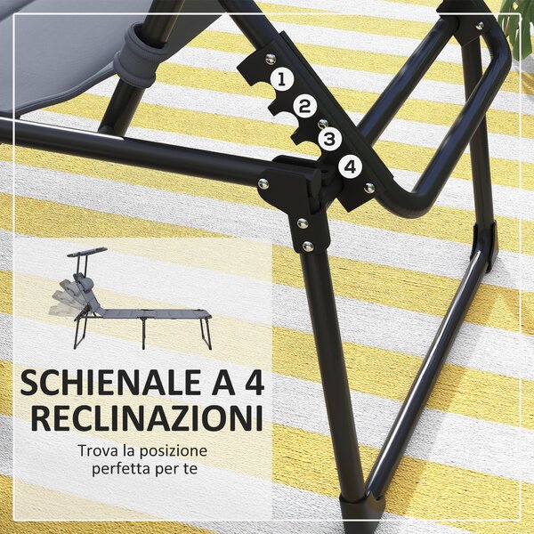 Outsunny Set 2 Lettini da Giardino Prendisole Reclinabili con Schienale Regolabile, 70x201.5x45 cm, Nero e Grigio | Aosom Italy