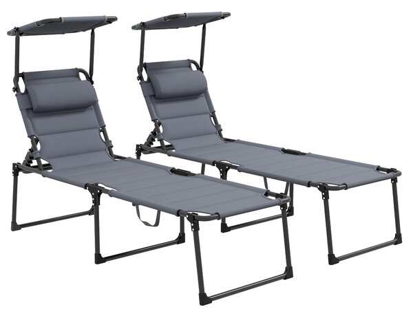 Outsunny Set 2 Lettini da Giardino Prendisole Reclinabili con Schienale Regolabile, 70x201.5x45 cm, Nero e Grigio | Aosom Italy