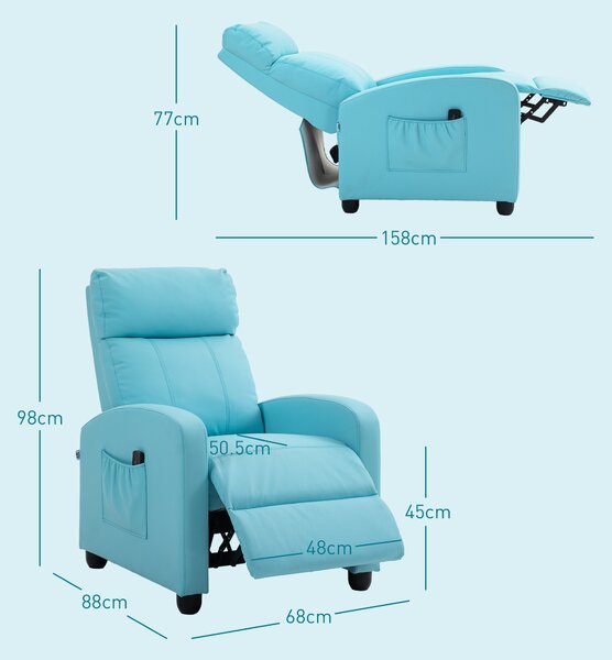 HOMCOM Poltrona Relax Massaggiante con Telecomando e 8 Programmi, Reclinazione e Poggiapiedi, Azzurro