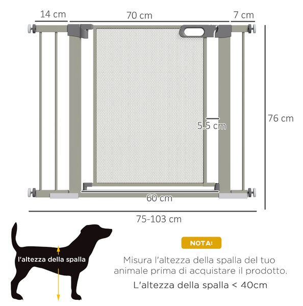 PawHut Cancellino per Cani Estensibile a Pressione con Chiusura Automatica, 75-103x76 cm, Grigio