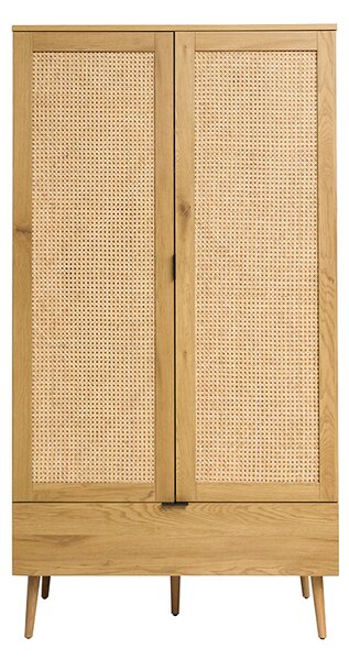 Armadio in legno chiaro, intreccio di rattan e metallo nero H190 cm MANILLE