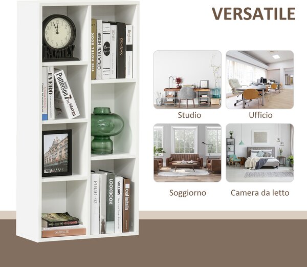 HOMCOM Libreria Moderna a Cubi con 7 Ripiani, in Legno Truciolato, 50x24x106 cm, Bianca|Aosom