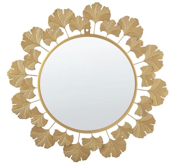 Specchio da parete tondo dorato con foglie di Ginko 49 cm Beliani