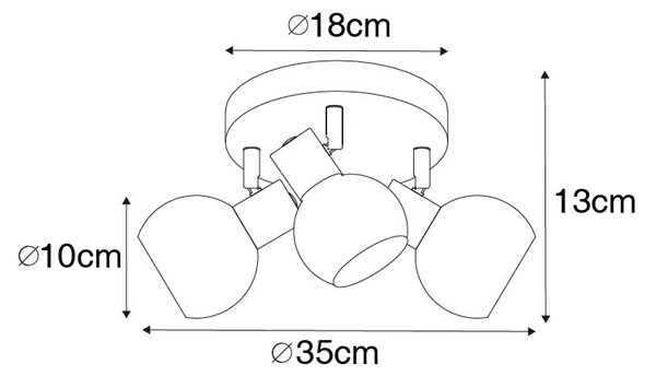 Plafoniera Art Déco vetro fumé nero 3-luci - VIDRO